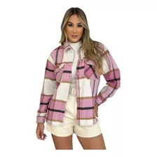 Camisa Xadrez Manga Longa Feminina C Bolsos Flanelada Casaco