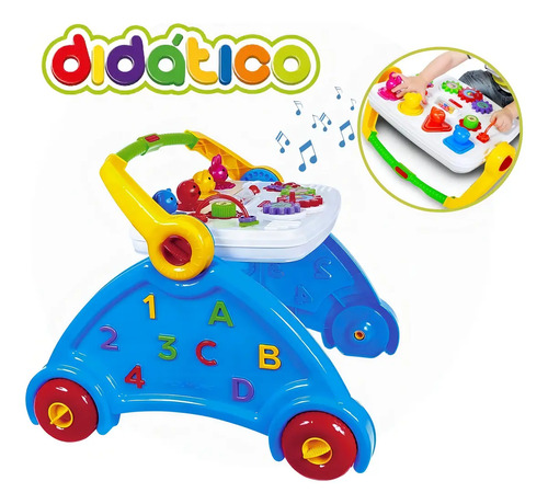 Andador Bebê Infantil Didático Com Som Educativo Vira Mesa Musical Azul