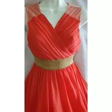 Vestido Coral Corte Sesgado Con Forro Muy Elegante Y Comodo