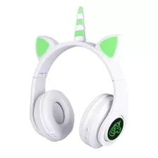 Audífonos Bluetooth Unicornio Luz Rgb Diseño Kawaii Blanco