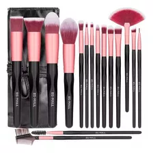 Set De 16 Brochas Bs-mall Para Maquillaje Con Estuche Manta Color Rosa