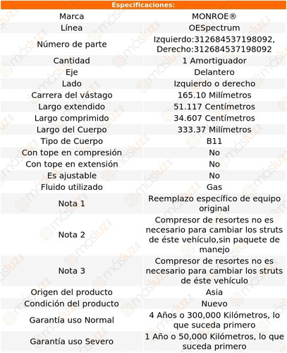 (1) Amortiguador Del Oespectrum Gas Der O Izq Capri 79/86 Foto 2