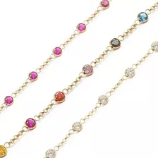 Pulseira Elo Português Com Zircônias 18cm Ouro 18k *