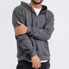 Blusa De Frio Moletom Com Ziper Liso Com Capuz Masculino