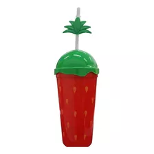 Vaso Diseño Frutilla Color Rojo De 600ml Con Tapa Ekolmac