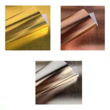 30 Fls Papel Laminado Dourado Textura Linhão Prata Rose 