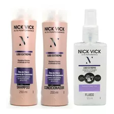 Kit Nick Vick Liso Extremo Shampoo Cond. Fluido Acelerador