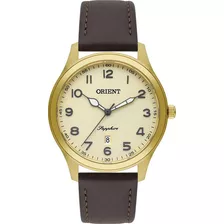 Relógio Orient Masculino Dourado Social Safira Mgsc1015 Cor Da Correia Marrom