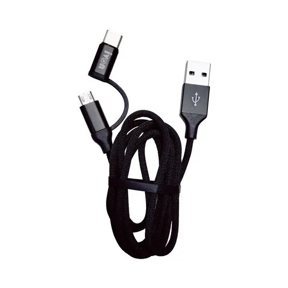 Cabo Usb 2 Em 1, Micro Usb E Tipo C, 1 Metro 2.4a Preto