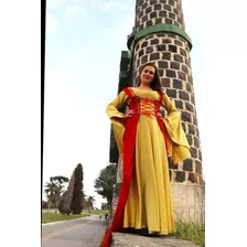 Vestido Rainha Medieval Luxuoso Exclusivo Vermelho E Dourado