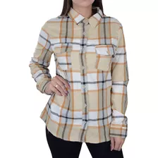 Camisa Feminina Mosaico Ml Flanela Xadrez Bege - 15270141