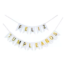 Guirnalda Feliz Cumpleaños Blanco Dorado Cotillón Activarte