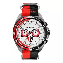 Reloj Nivadaclub Atlas, Cab, Acero/caucho Rojo Negro, Índice Color De La Correa Negro Color Del Fondo Blanco