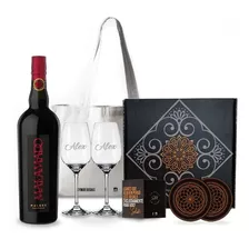 Box Set Vino Malamado Malbec 2 Copas Transparentes Grabadas