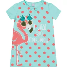 Camisola Infantil Feminina Curta Azul Flamingo - Malwee