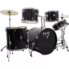 Bateria Acústica 2t Pr Sp Sparkle Preta Com Banco Ny F1rst Cor Preto