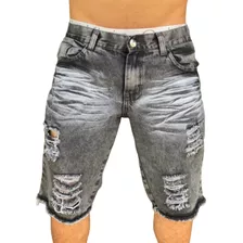 Bermuda Preta Jeans Masculina Sarja Destroyed Com Cordão