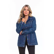 Jaqueta Jeans Feminina Bolso Embutido Over Pp Ao Xg