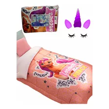 Acolchado Unicornio 1 1/2 Plazas Nenas Felices Happy Girls Color Rosa Unicornio My Little Pony