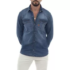 Camisa Jeans Masculino Recorte No Ombro 22629