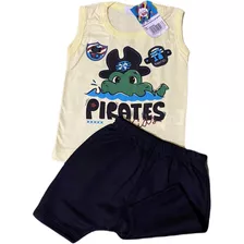 Conjunto Infantil Regata Para Meninos Pirata Lindo De Verão