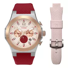 Reloj Mujer Mulco Mw-3-22810l-063 Titans Color De La Correa Rojo Color Del Bisel Plateado Color Del Fondo Rosa