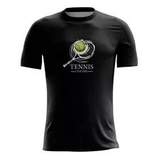 Camisa 100% Algodão Tenista Raquetes Reta Masulina Preta