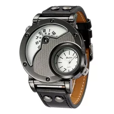 Reloj Impermeable De Cuero Oulm Two Time Zone