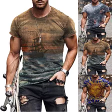 Camiseta Deportiva De Manga Corta Con Estampado 3d Para Homb