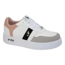 Tenis Casual Choclo Hpc Polo 641 Blanco Con Negro Para Mujer