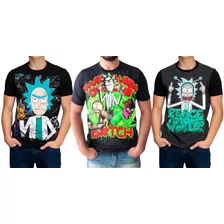 Kit 3 Camisetas Ricy And Morty Camisas Masculinas Animes 