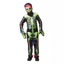 Fantasia Halloween Menino Esqueleto Zumbi Caveira Verde Luxo