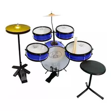 Bateria Infantil Rock Baby Azul Completa Com Chimbal E B Cor Preto