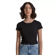 Blusa Manga Curta Feminino Amofany Em Malha Ribana