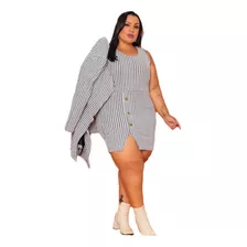 Conjunto Max Sobretudo E Vestido Tubinho Com Fenda Plus Size