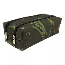 Estojo Escolar Masculino Look Duplo 2 Divisórias Camuflado Cor Verde