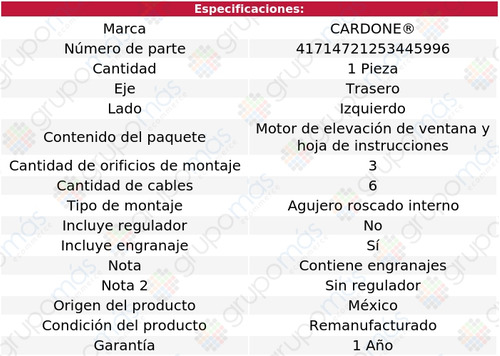 1 Motor Elevacin Ventana Tras Izq Catera 97 Al 01 Reman Foto 4