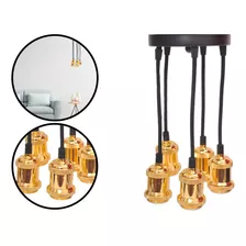 Lustre Avant 5 Lâmpadas Cabo Regulável Pendente Ouro Brilho Cor Dourado