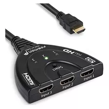 Conmutador Hdmi 3 Puertos Fosmon Hd1831 Con Cable Flexible