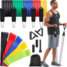 Kit Para Treino Casa Elastico Extensor + 5 Faixa Mini Band