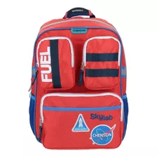 Mochila Grande Reforzada Rojo Chenson Original Skylab Porta Tablet, 64082, 8 Bolsas, Primaria Y Secundaria, Nasa, Fuel