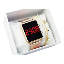 Relógio Feminino Digital Caixas + Pulseiras Presente Top