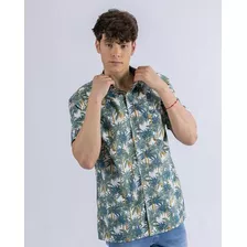 Camisa Manga Corta Estampada Hombre Ufo Aloha Blanca