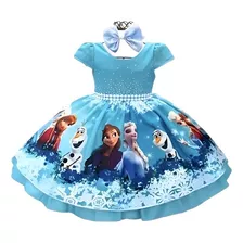 Vestido Frozen Elsa Ana Aniversario Infantil Festa Luxo 