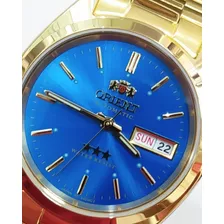 Relogio Orient Automatico Masculino Dourado Azul Original 