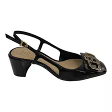 Sandália Schutz Slingback Verniz Preto Salto Médio Original 