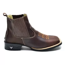 Bota Botina Masculina Texana Country Couro Legitimo