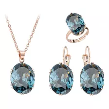 Conjunto Joyas Cristal Azul Elegante Regalo Mujer Mamá