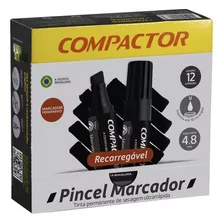 Pincel Marcador Permanente Preto Compactor Cx C/ 12 Un