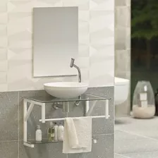 Gabinete Banheiro Vidro Glass 60cm Com Cuba E Espelho Cor Do Móvel Branco - Cuba Branca